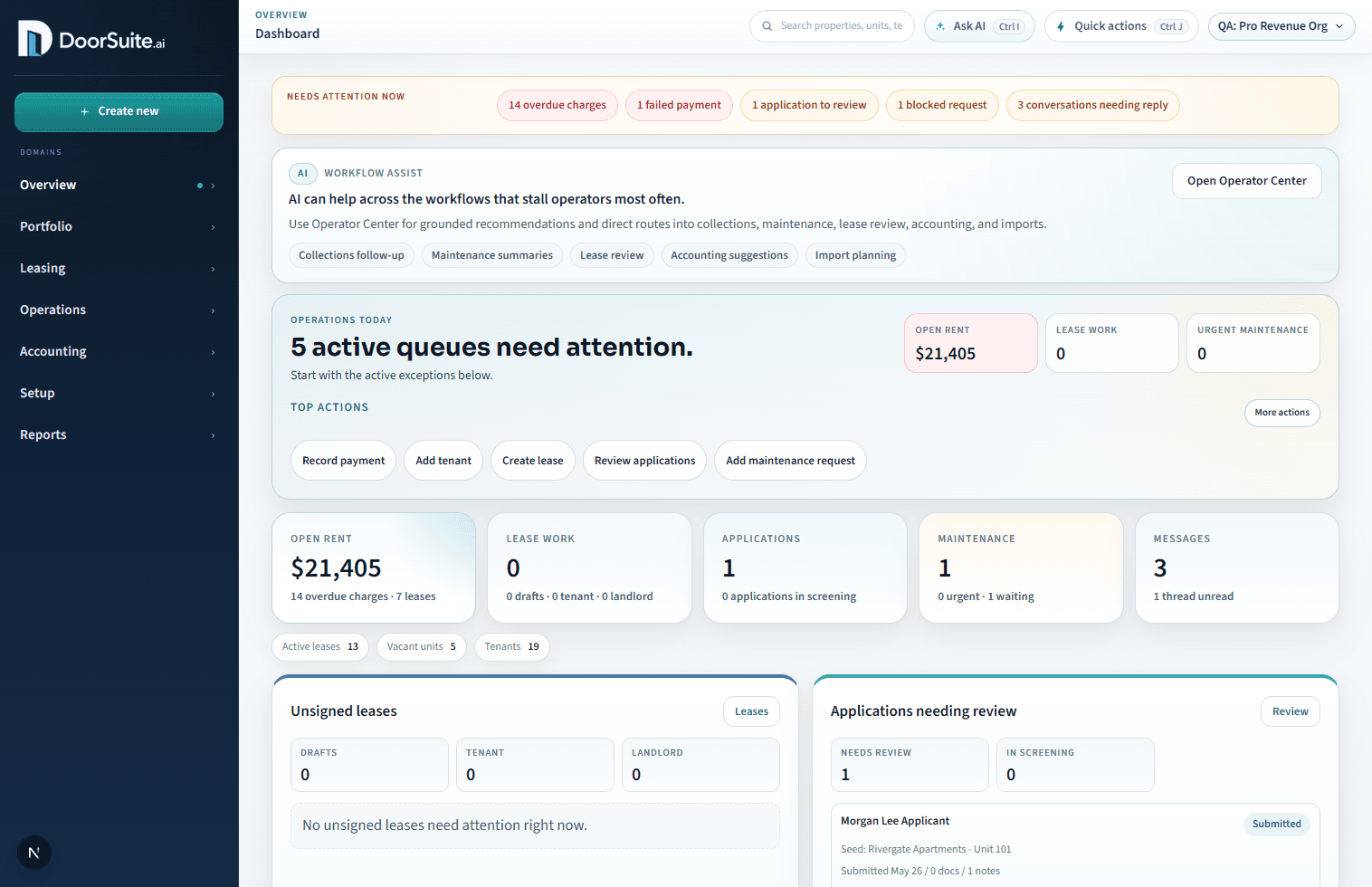 Current DoorSuite operator dashboard